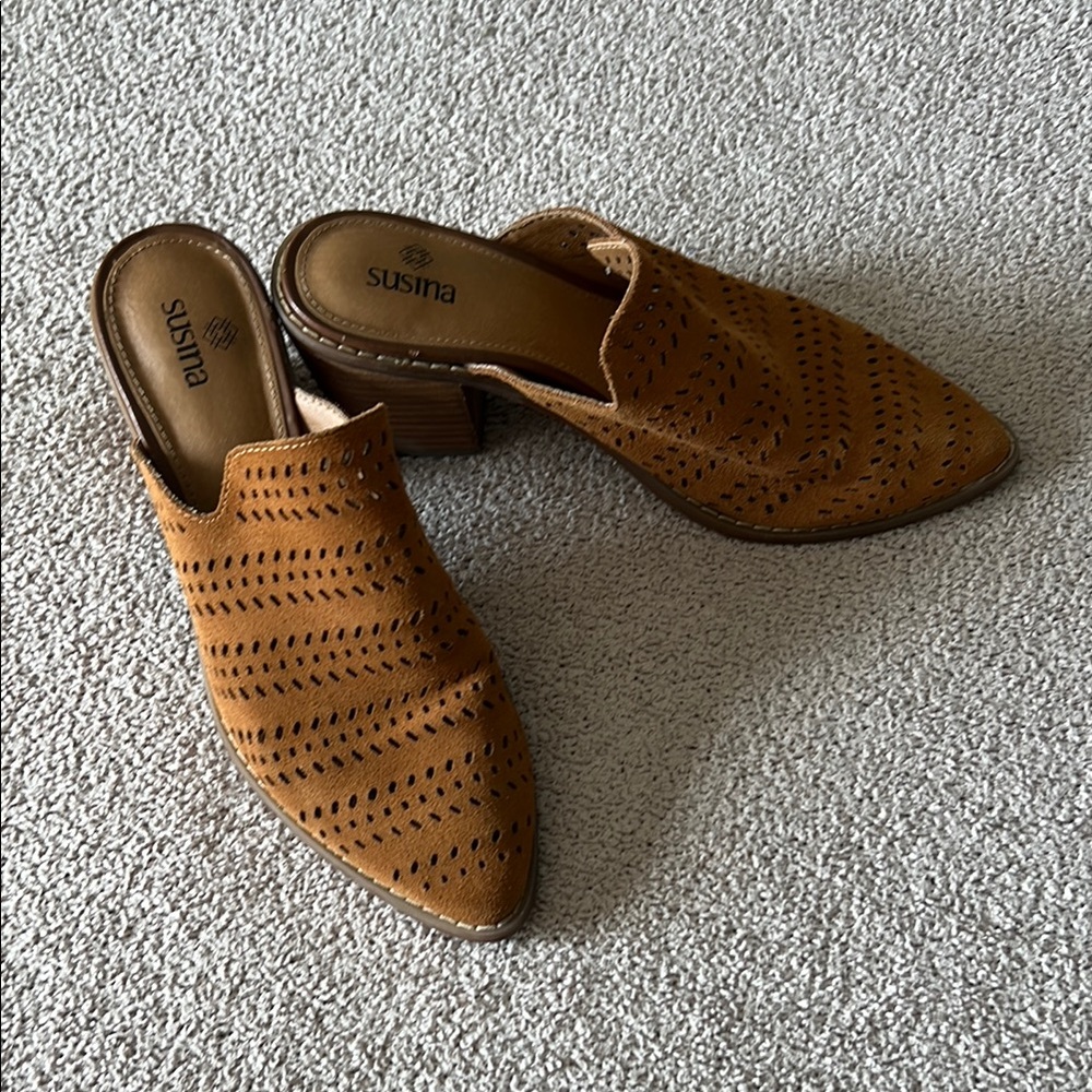 Susina - Tan Suede Heeled Women's Mules - Size 6